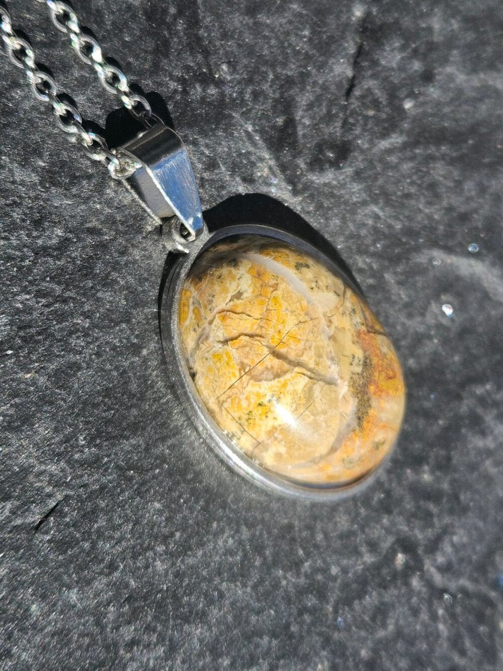 Picture Jasper Pendant Necklace | OOAK Handmade | Stainless Steel | 18" Chain